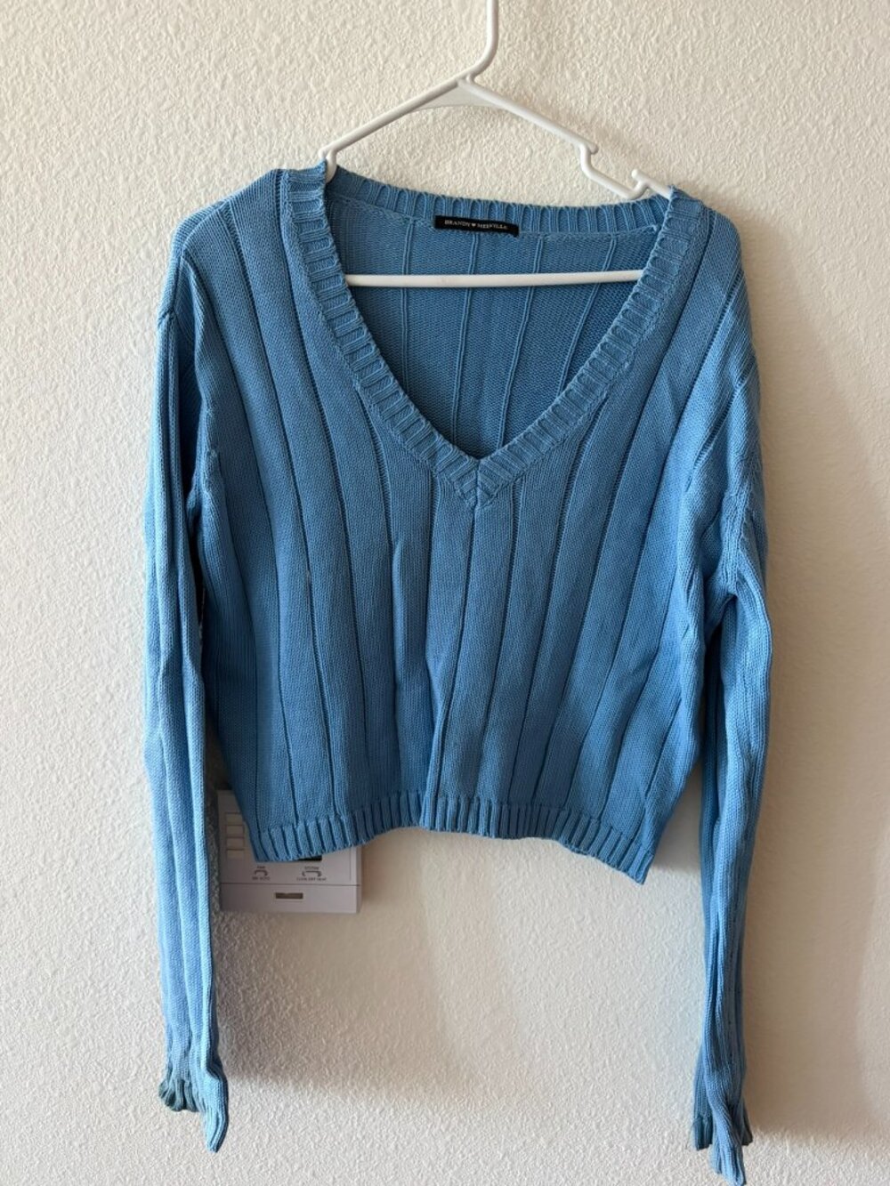 Brandy Melville Blue V-Neck Knit Sweater